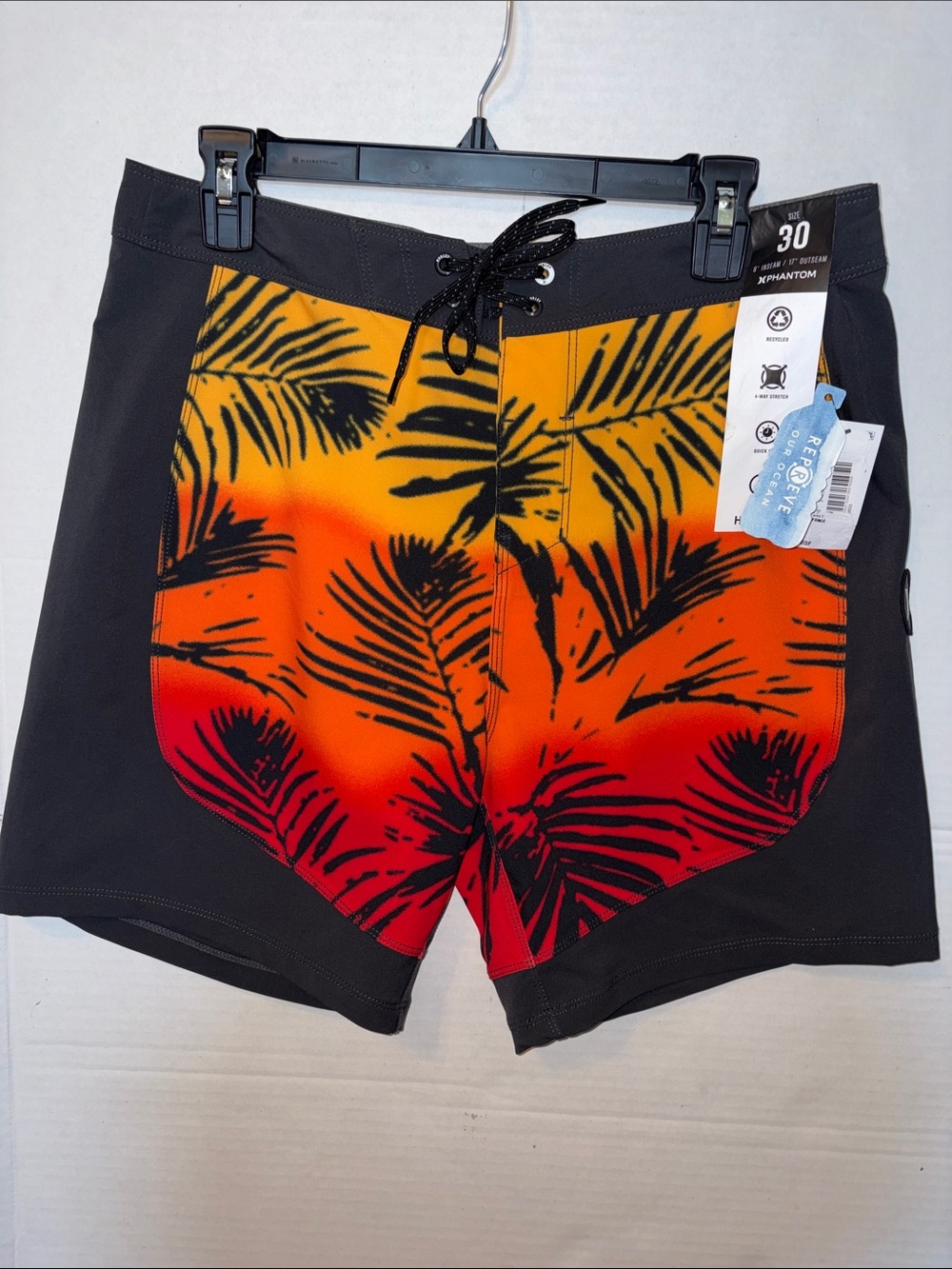 Hurley Black Boardshorts with Yellow-Orange-Red Tropical Print
